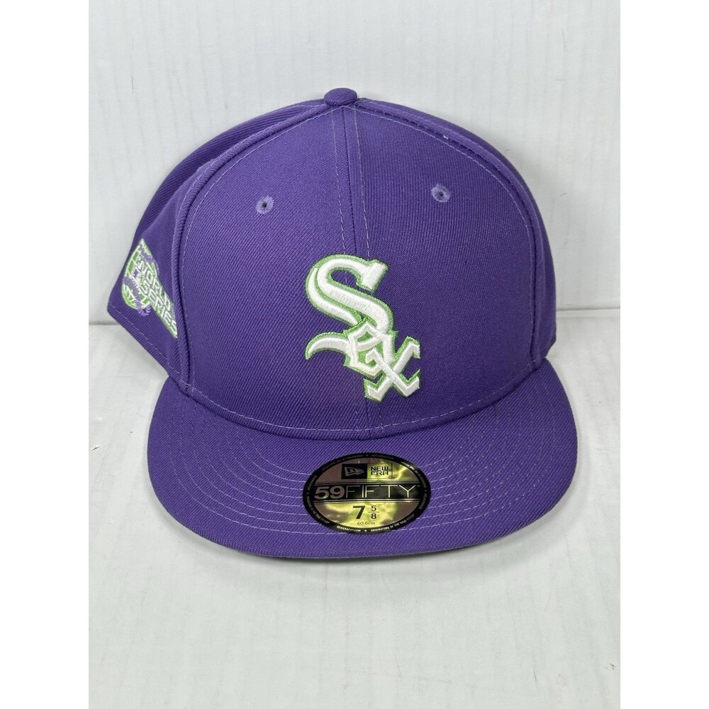 Size 7 5/8 New Era Chicago White Sox 59FIFTY Fitted Hat Purple Lime Side Patch